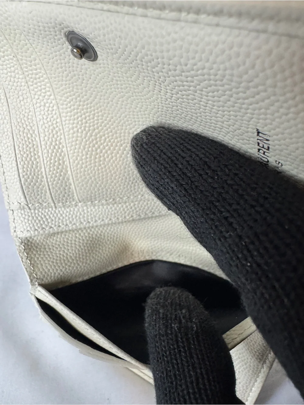 Saint Laurent Cream Quilted Leather Zip Wallet with Black Logo Trim